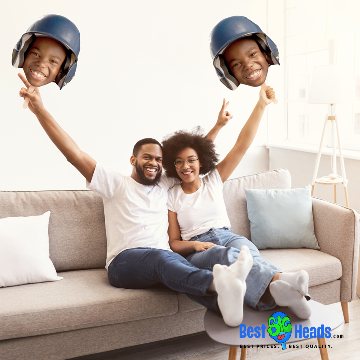 Baseball and football parents-themed big head cutout for fun team ideas