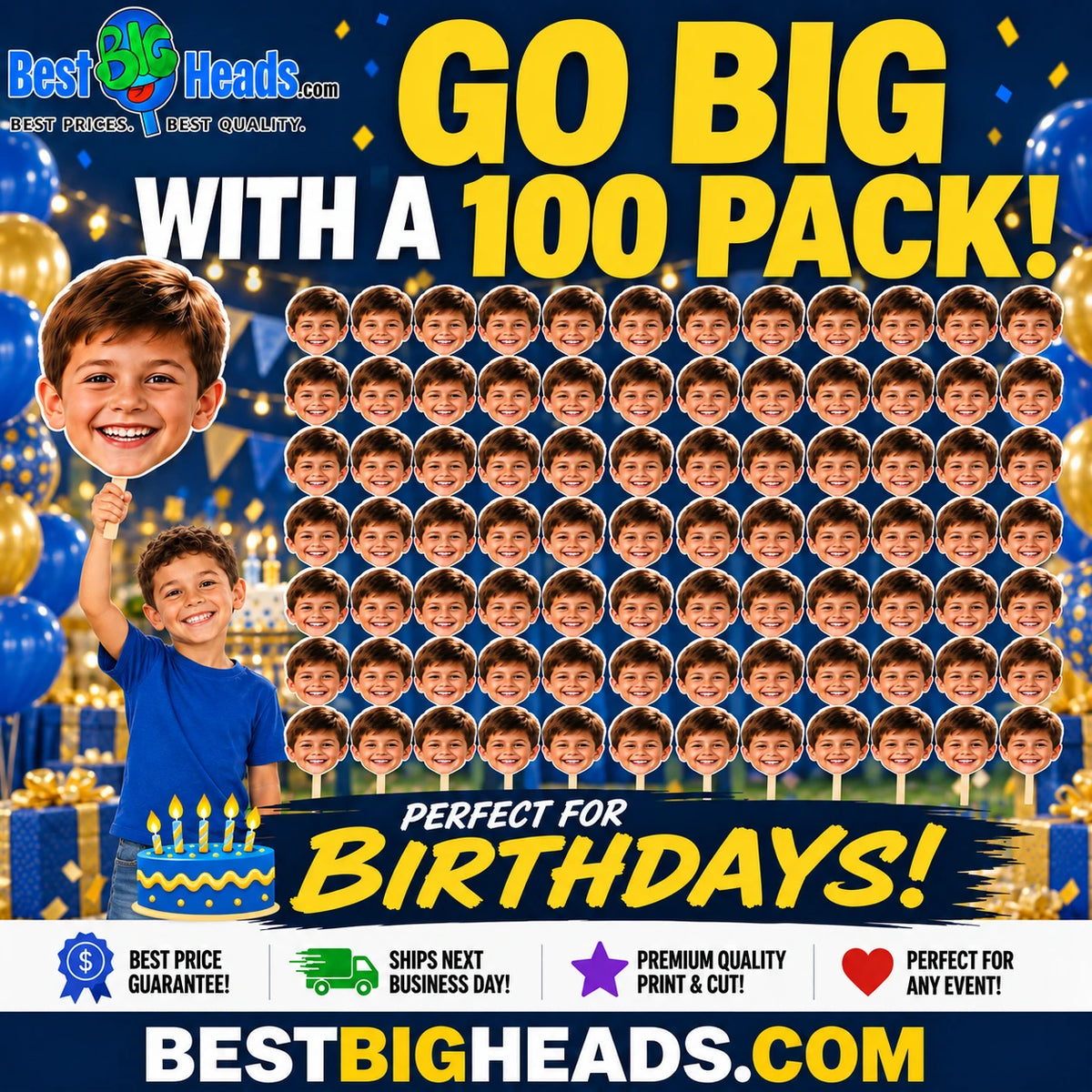 100 Pack Custom Big Head Cutouts – Bulk Personalized Face Cutouts