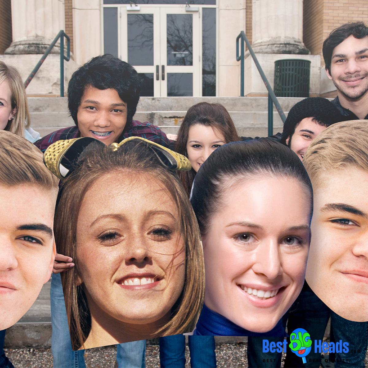 A senior night-themed big head cutout.