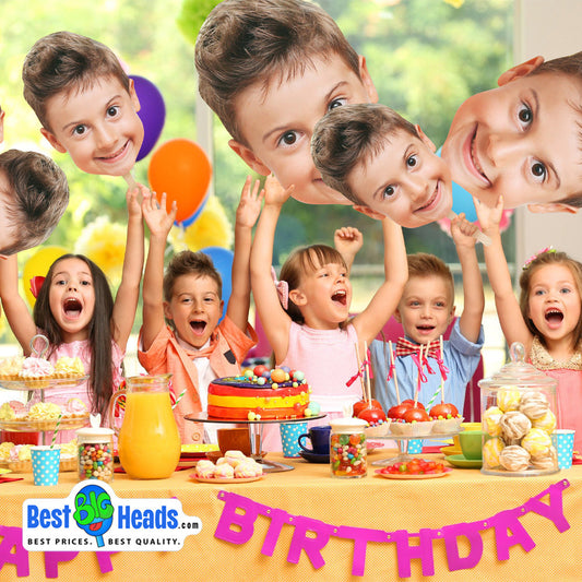Guests celebrating at a birthday party while holding fun and oversized Best BIG Heads™ face cutouts for a lively and memorable touch.