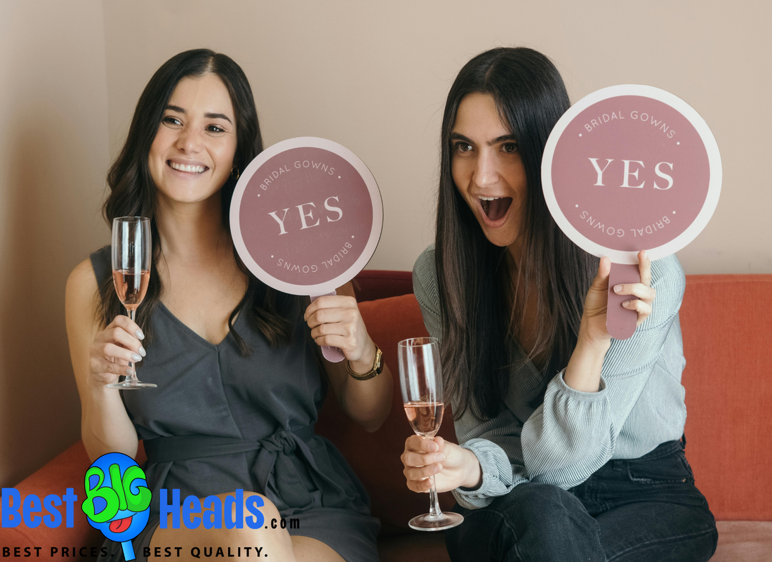  A group of friends playfully voting "yes" for their friend's wedding, holding signs and cheering with big smiles, creating a joyful and supportive atmosphere at the celebratio