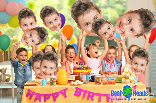 A successful birthday party celebration with friends and family holding Best BIG Heads face cutouts, adding fun and excitement to the event.