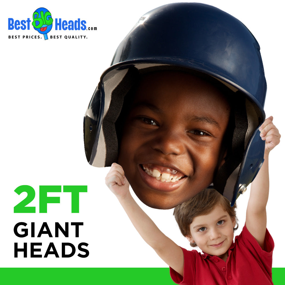 A giant 2ft baseball-themed big head cutout