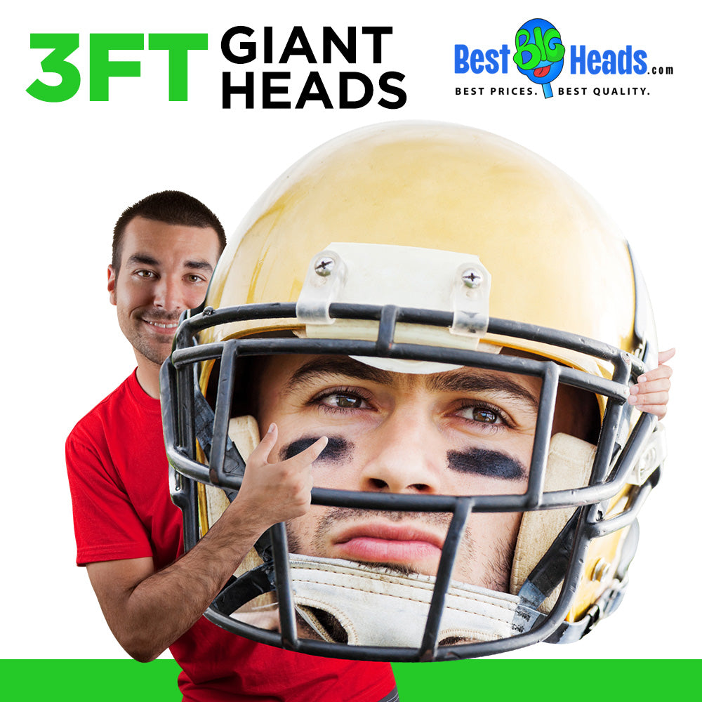 A giant 3ft football fan-themed big head cutout