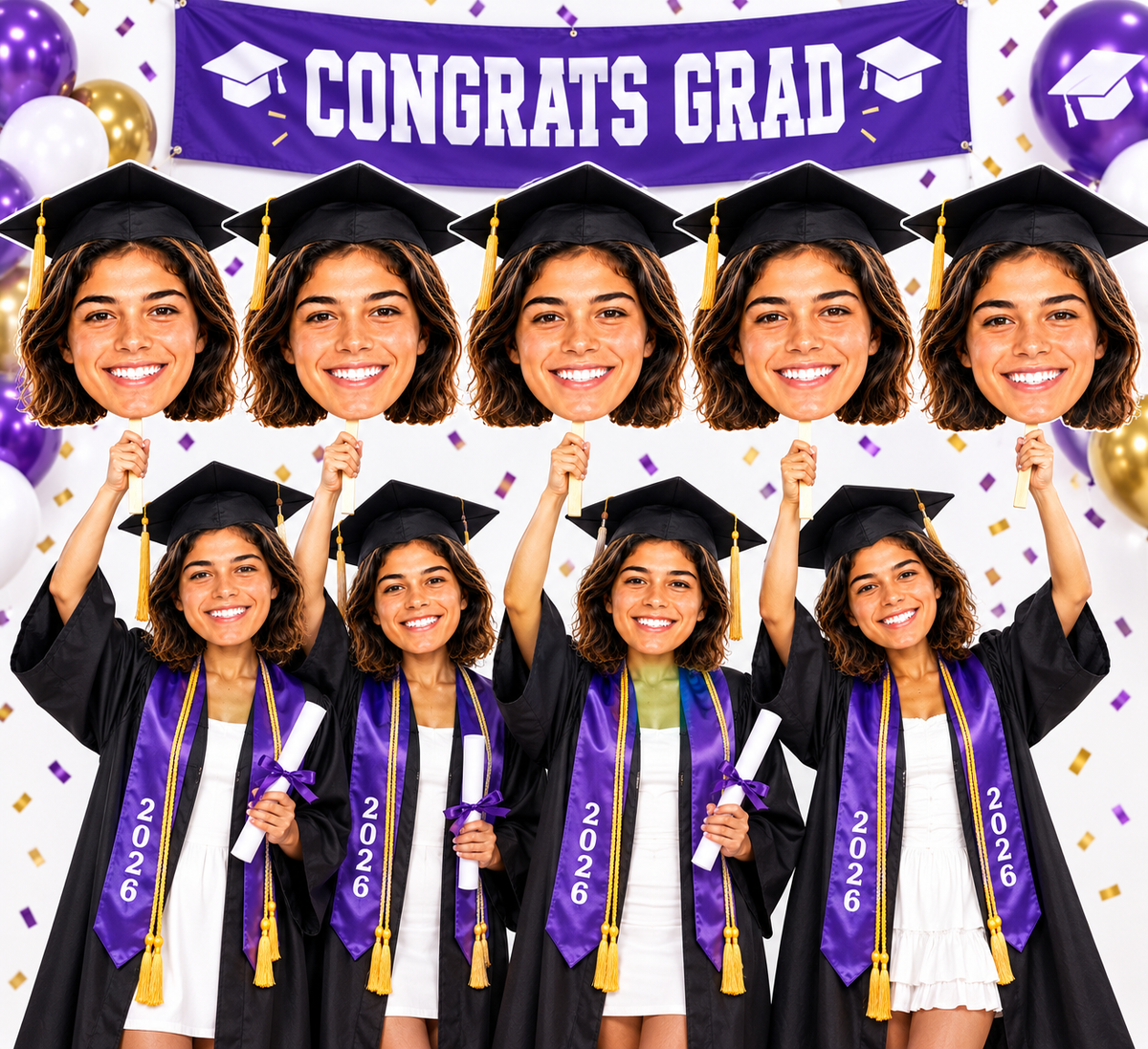 5 Pack Graduation Big Head Cutouts – Personalized Photo Signs