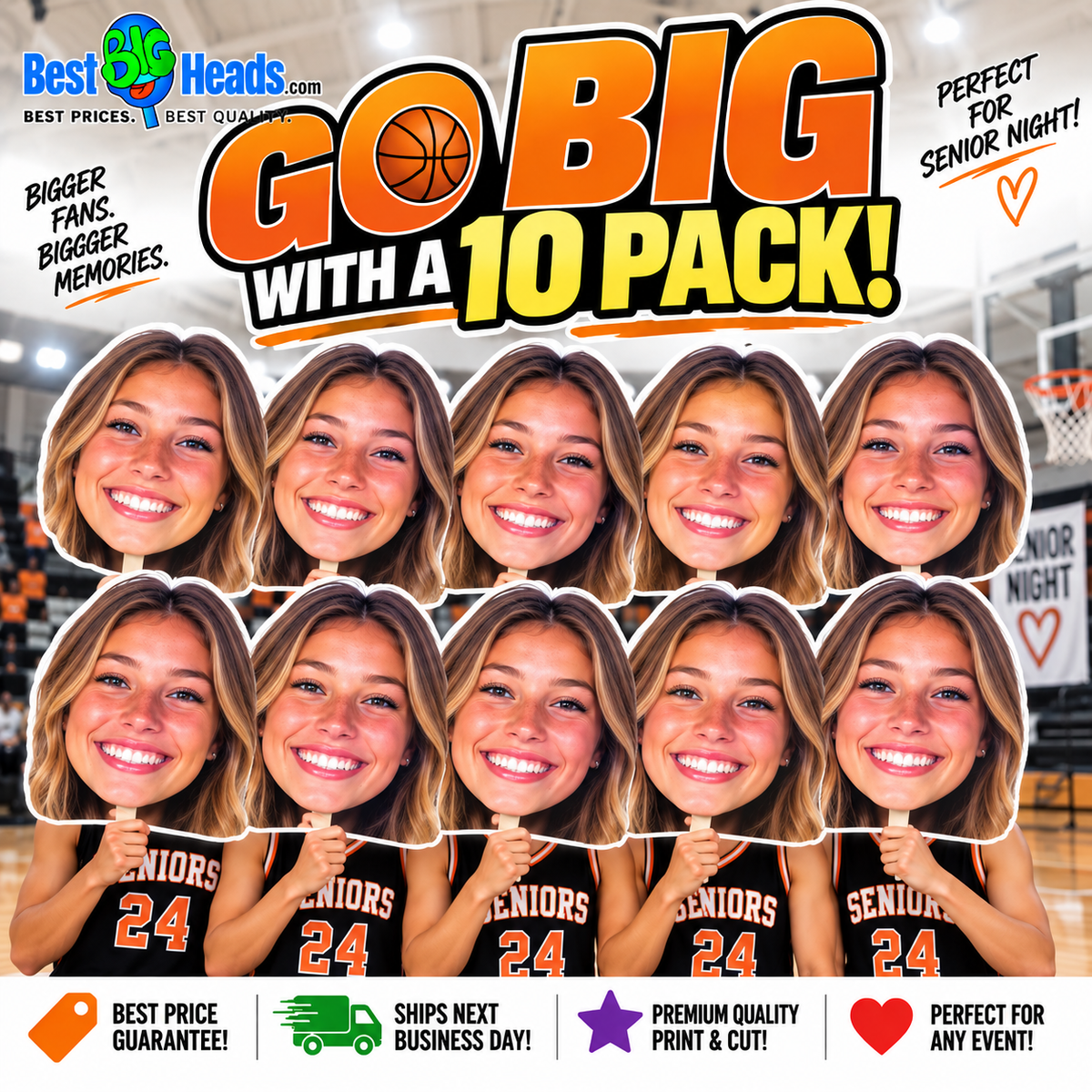 10 Pack Girls Senior Night Big Head Cutouts – Playoff Signs