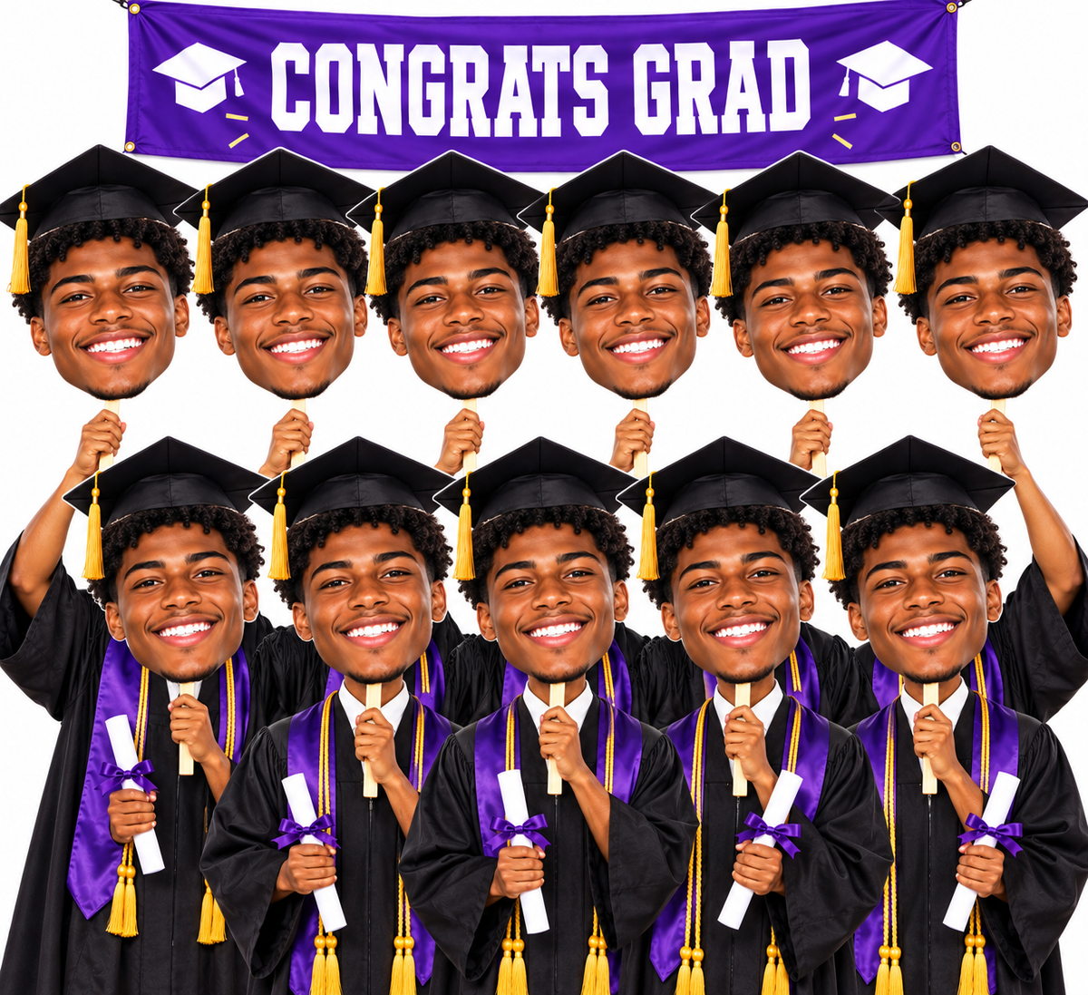 10 Pack Graduation Big Head Cutouts – Personalized Photo Signs