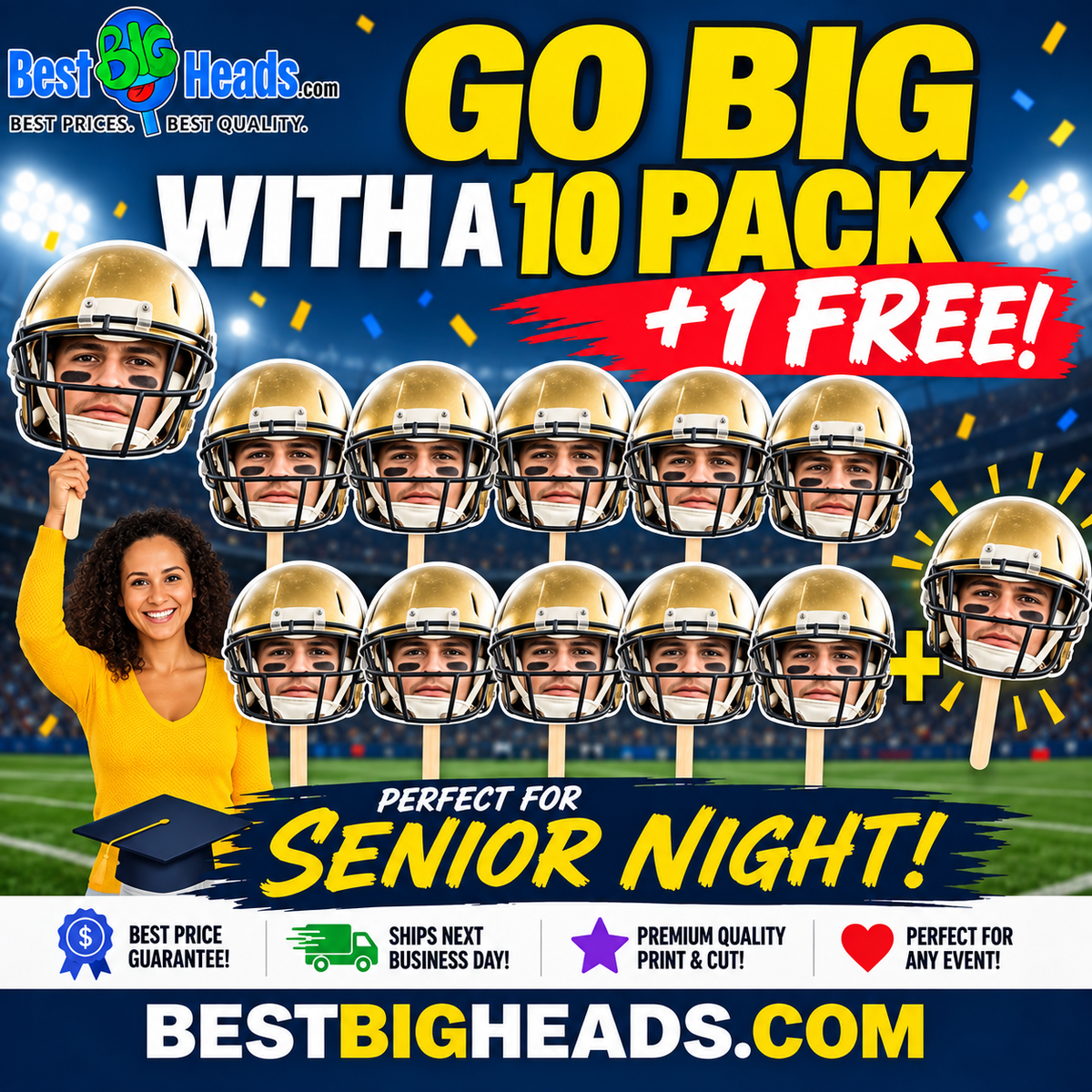 10 Pack Senior Night Big Head Cutouts – Custom Photo Signs