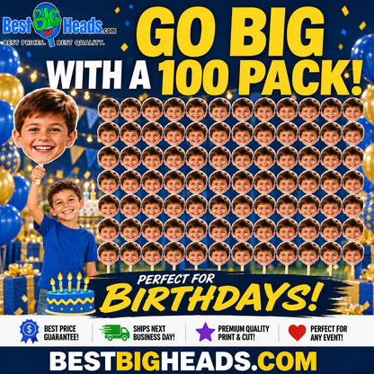 100 Pack Custom Big Head Cutouts – Bulk Personalized Face Cutouts