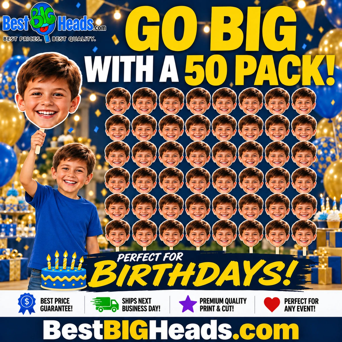 50 Pack Custom Big Head Cutouts – Bulk Personalized Face Cutouts