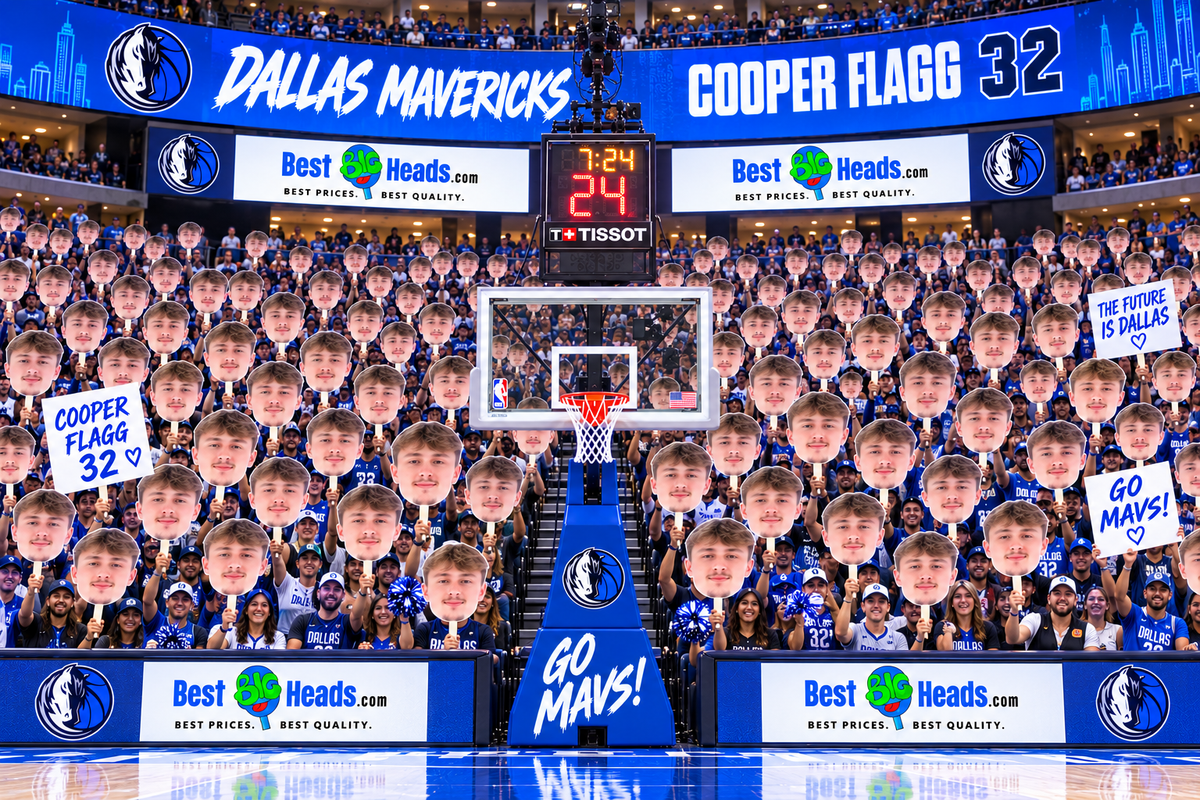 Bulk big head cutouts in a basketball arena
