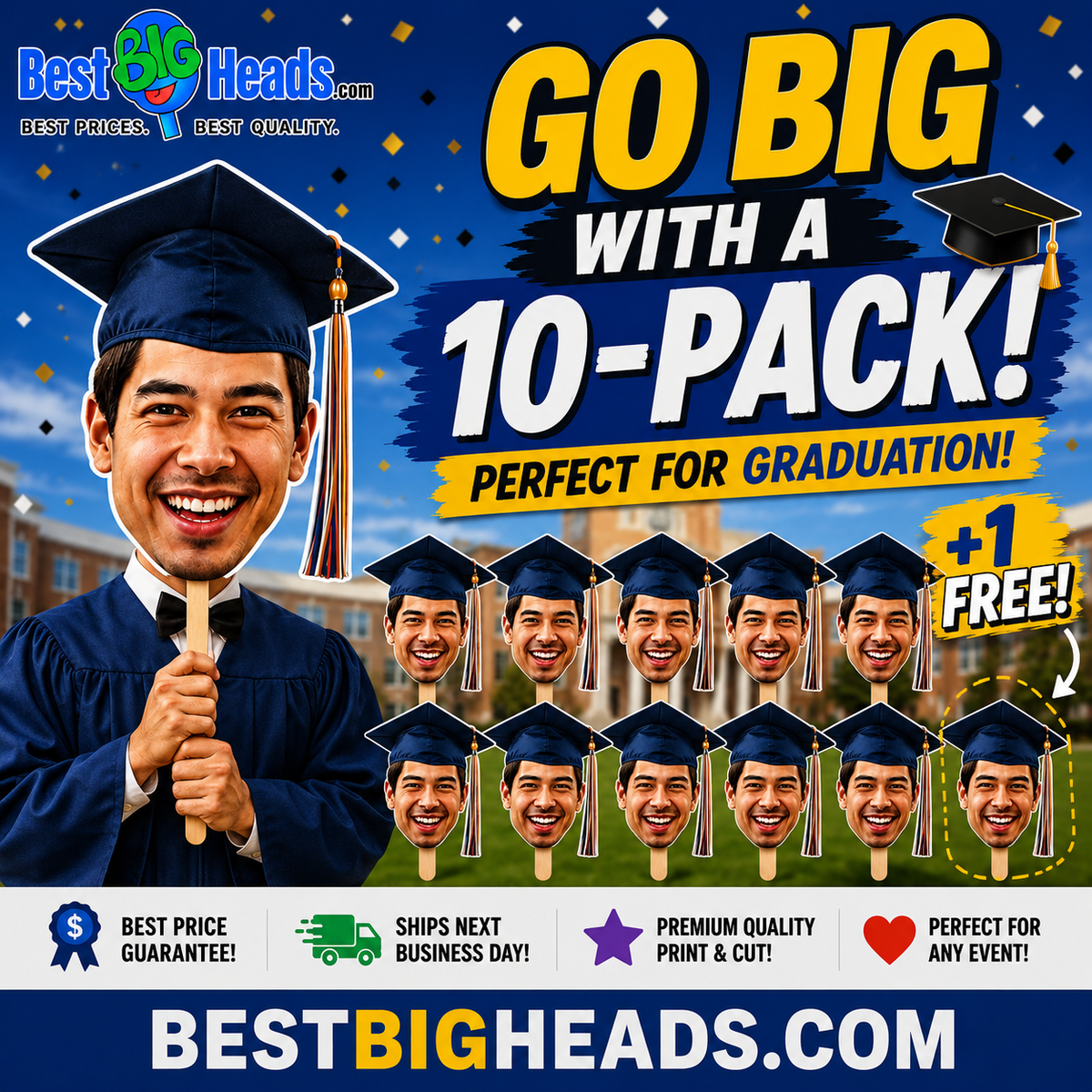 10 Pack Graduation Big Head Cutouts – Personalized Photo Signs