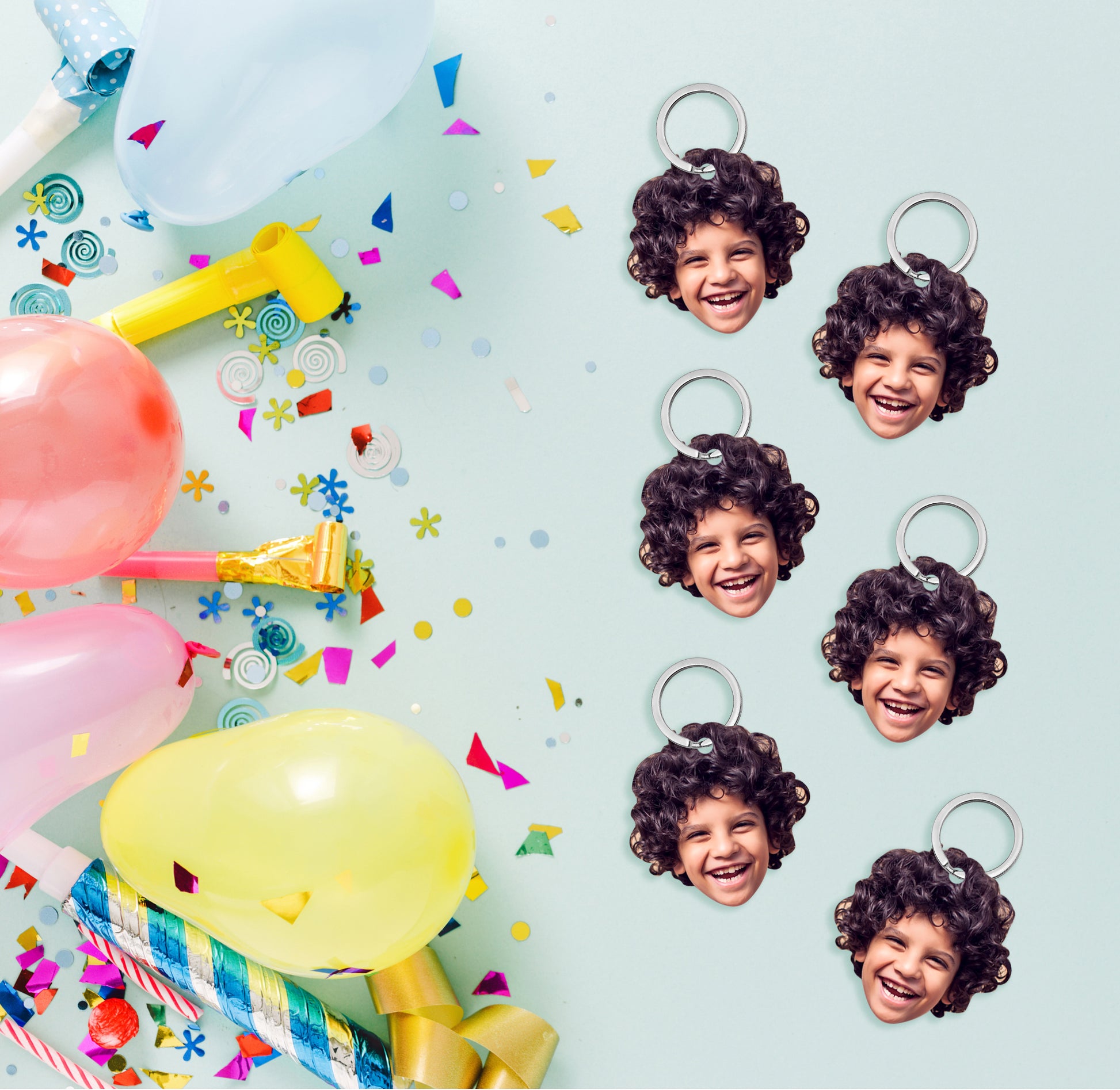 A face cutout keychain for kids party favors