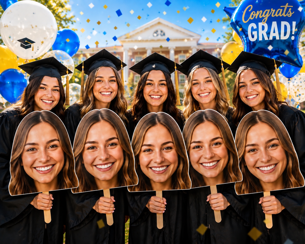 5 Pack Graduation Big Head Cutouts – Personalized Photo Signs