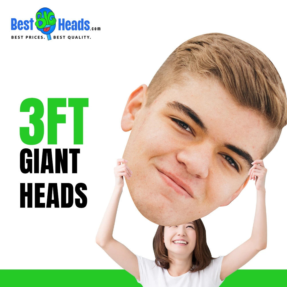 Senior Night graphic featuring a smiling face cutout and green 3FT GIANT HEADS text.