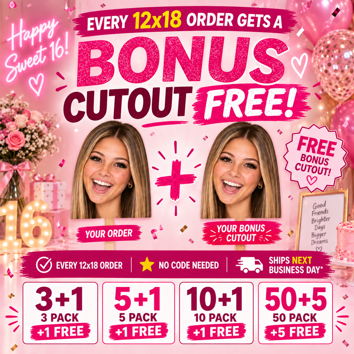 Sweet 16 Birthday Big Head Cutouts™ – Personalized Party Decorations