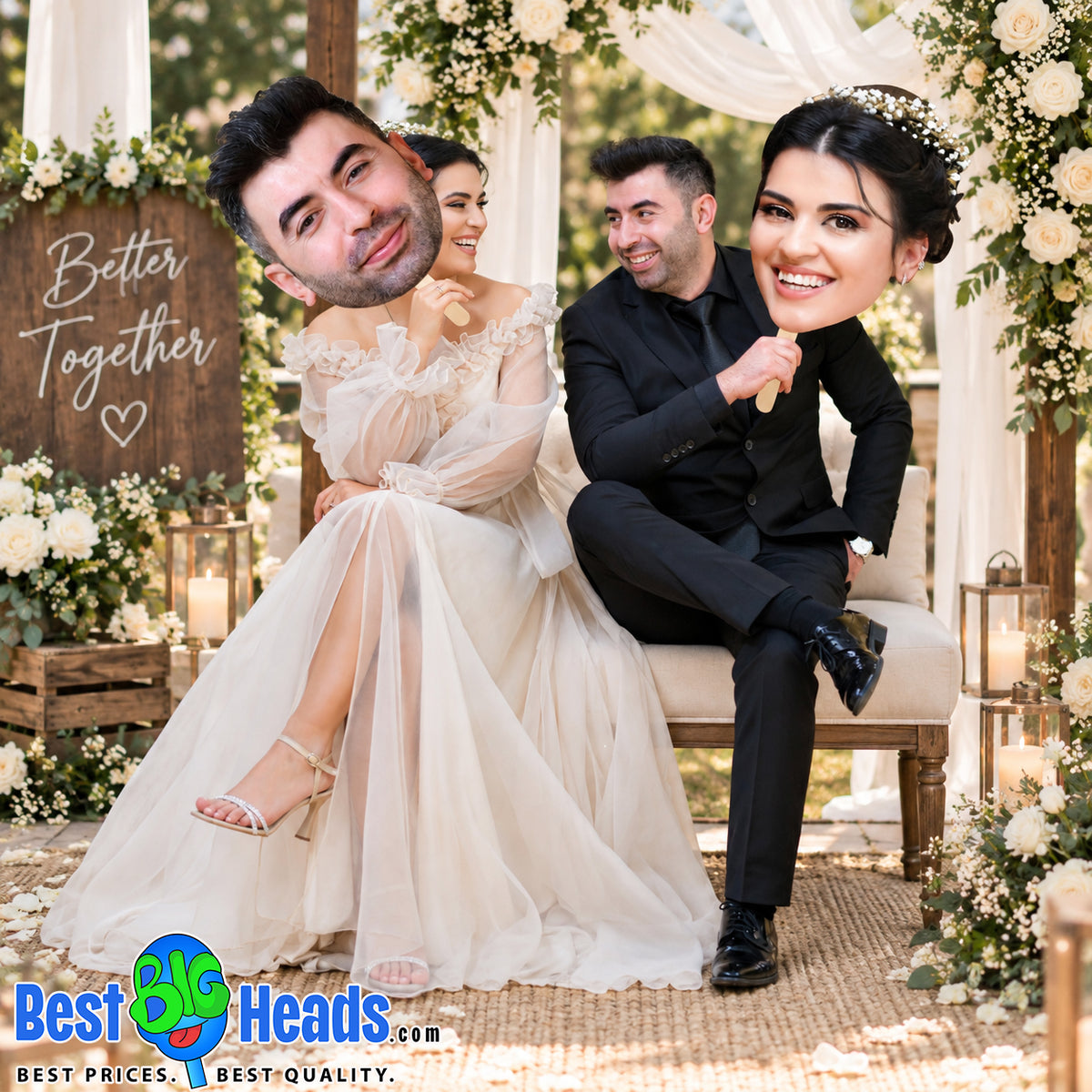 Custom Bride & Groom Baby Throwback Face Signs - Wedding Big Head Cutouts